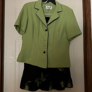 Skirt & jacket set, lime green and black